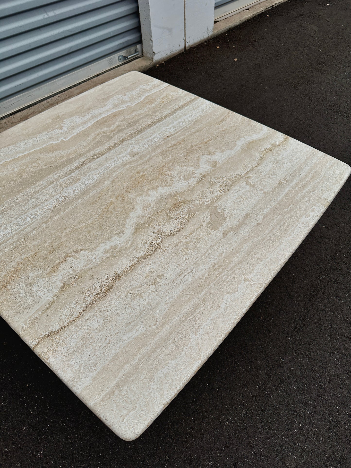 1980s Minimalist Square Travertine Coffee Table