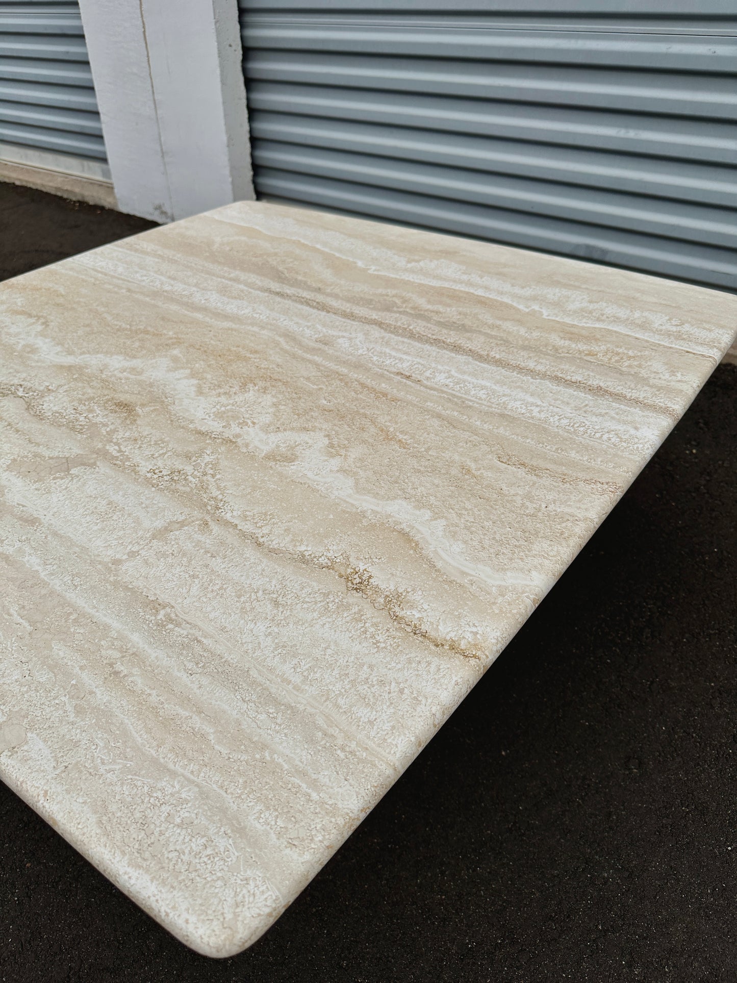 1980s Minimalist Square Travertine Coffee Table