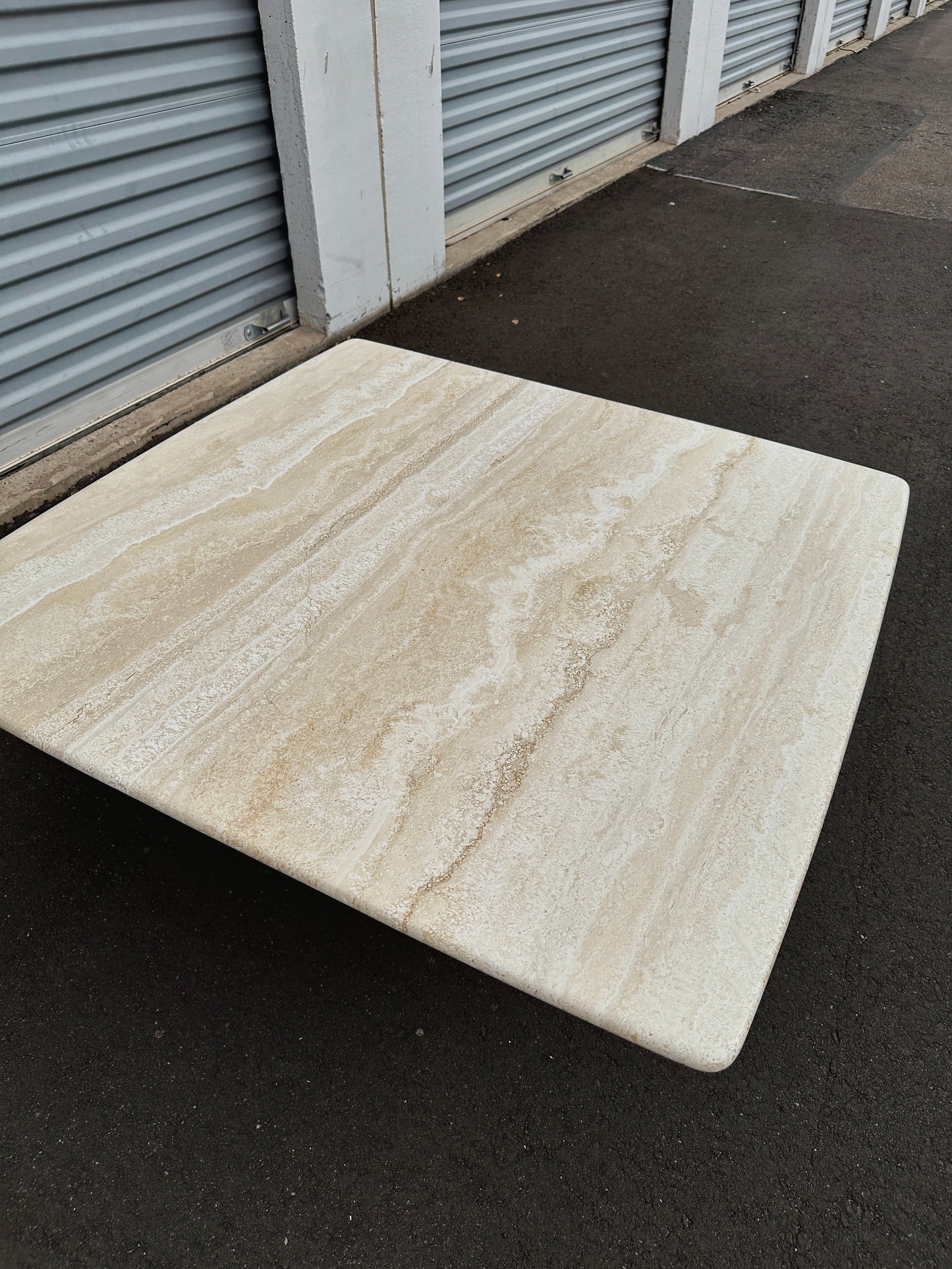 1980s Minimalist Square Travertine Coffee Table