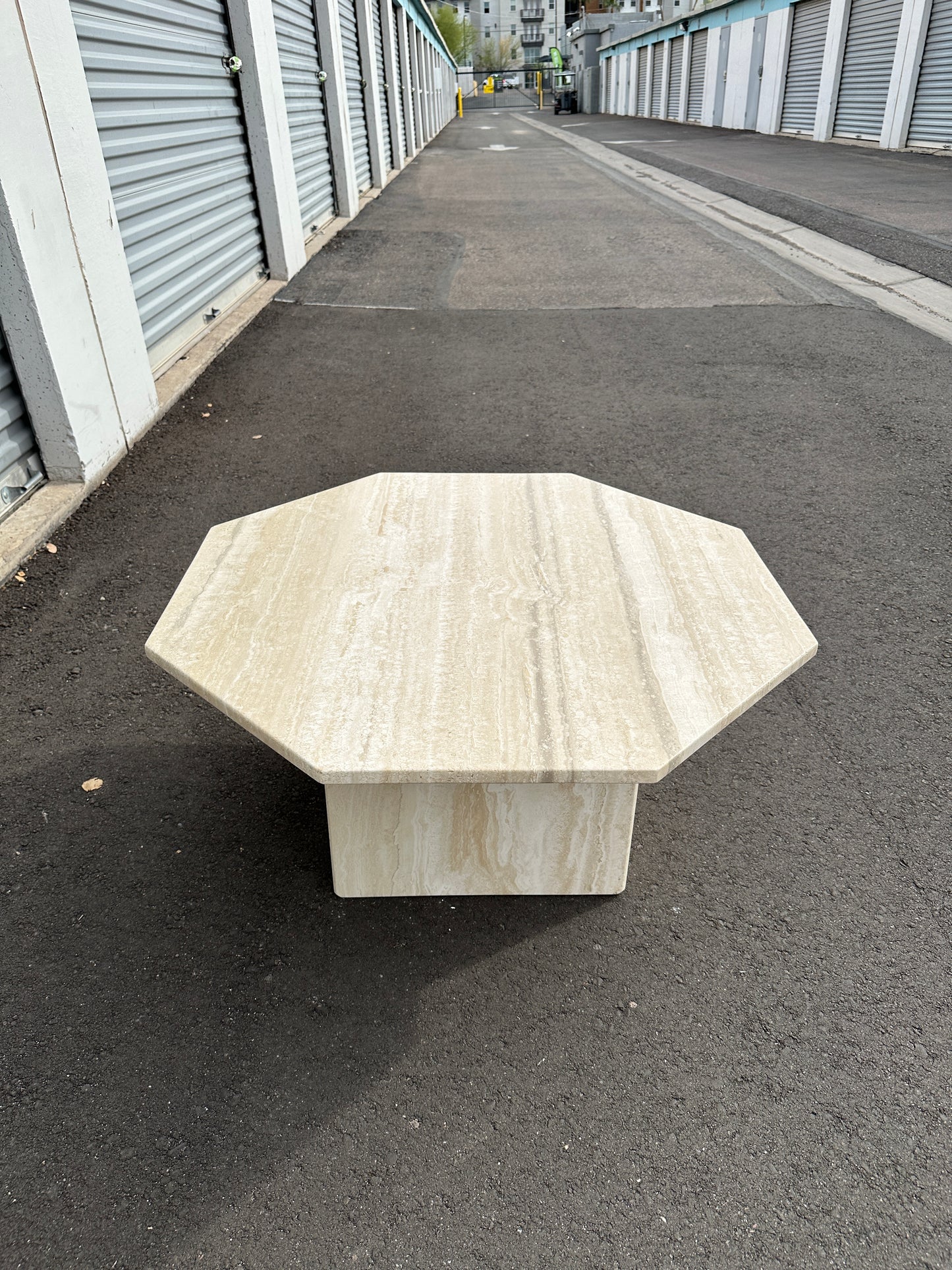 1970s Octagonal Travertine Coffee Table