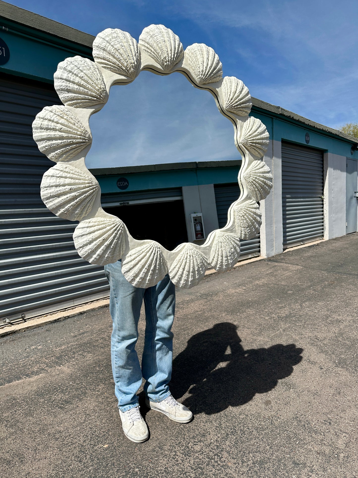 1970s Oversized Sculptural Seashell White Mirror