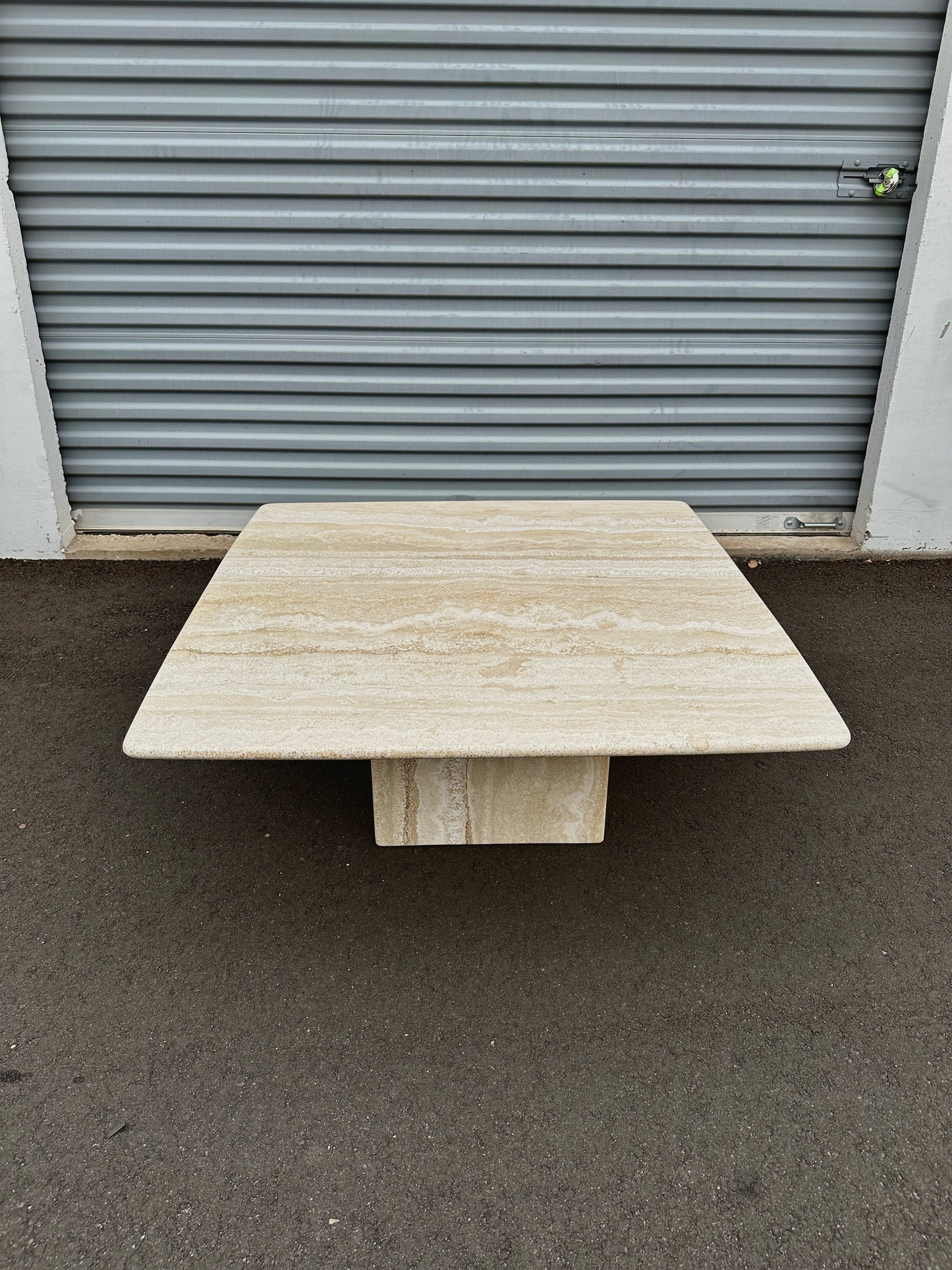 1980s Minimalist Square Travertine Coffee Table