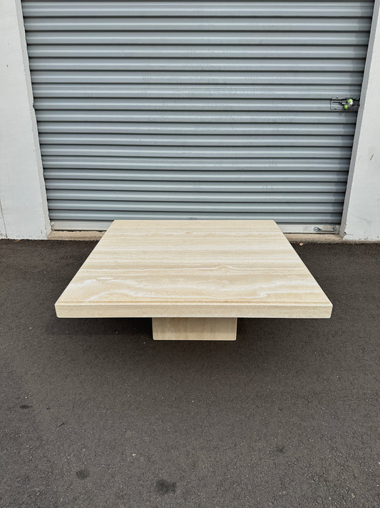 1980s Square Travertine Coffee Table With Beveled Edge