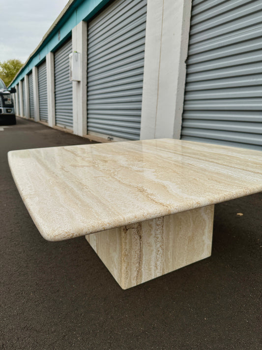 1980s Minimalist Square Travertine Coffee Table