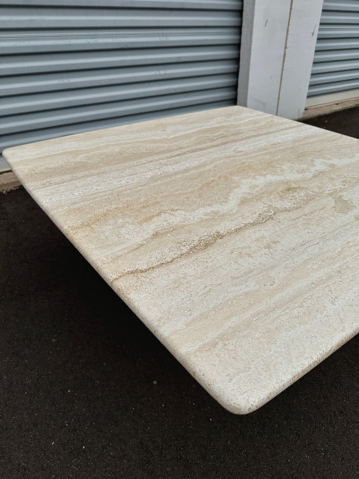 1980s Minimalist Square Travertine Coffee Table