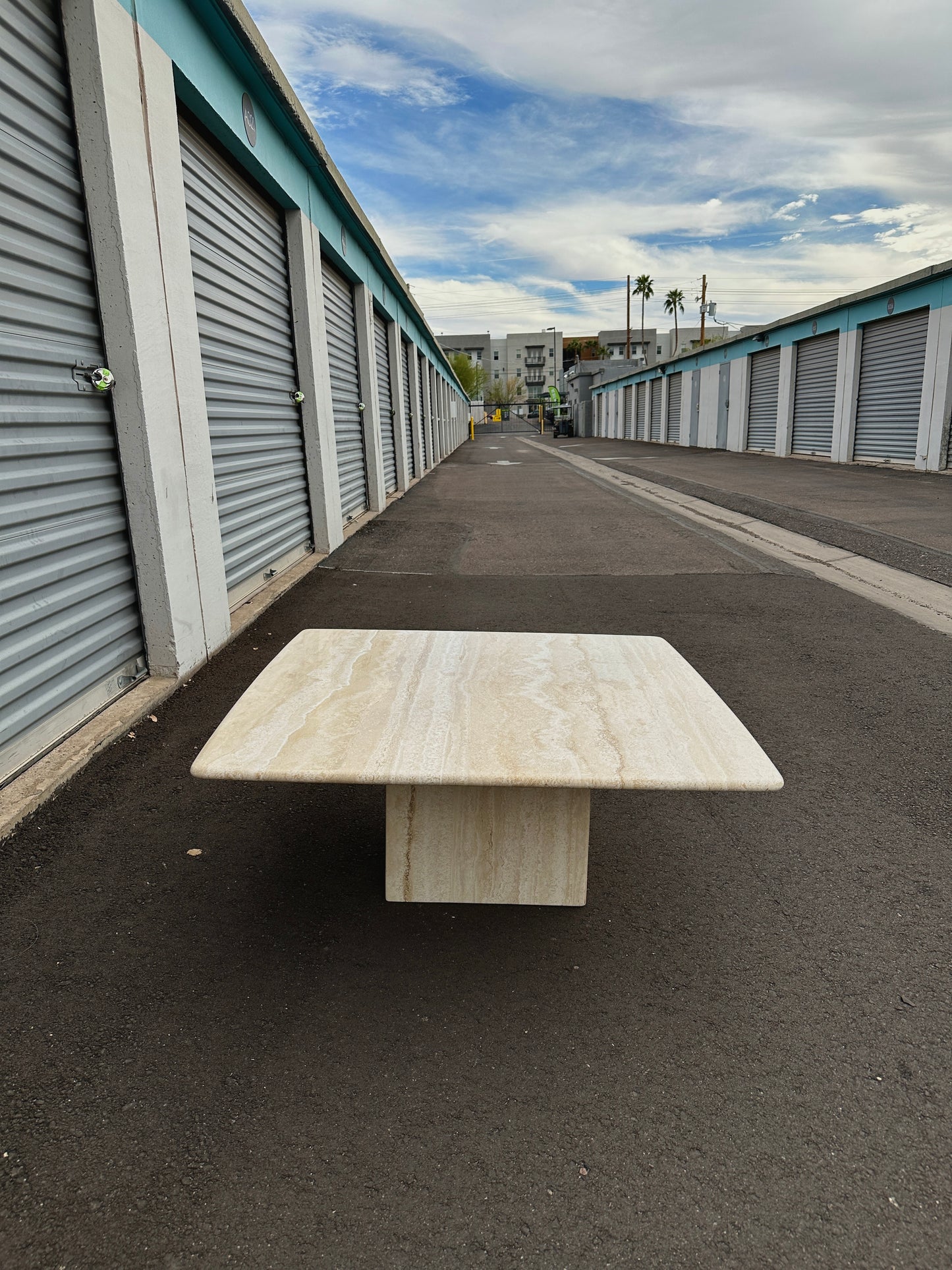1980s Minimalist Square Travertine Coffee Table