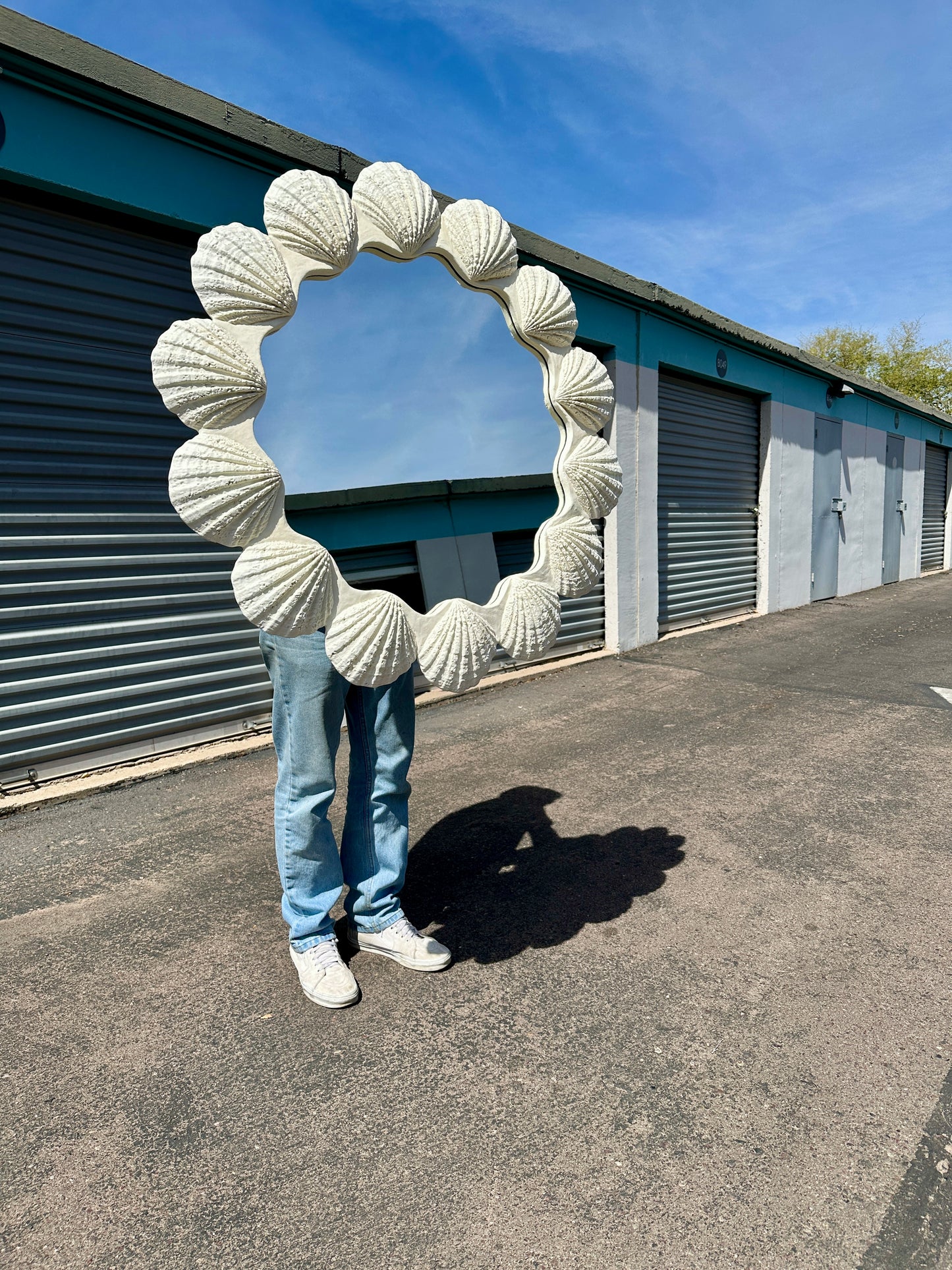1970s Oversized Sculptural Seashell White Mirror