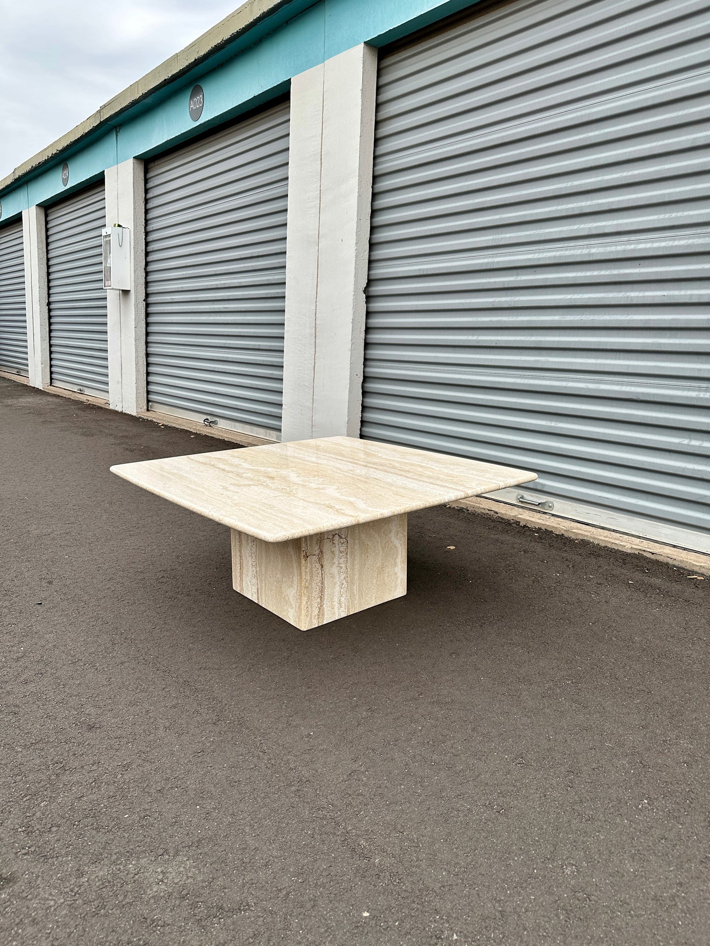 1980s Minimalist Square Travertine Coffee Table