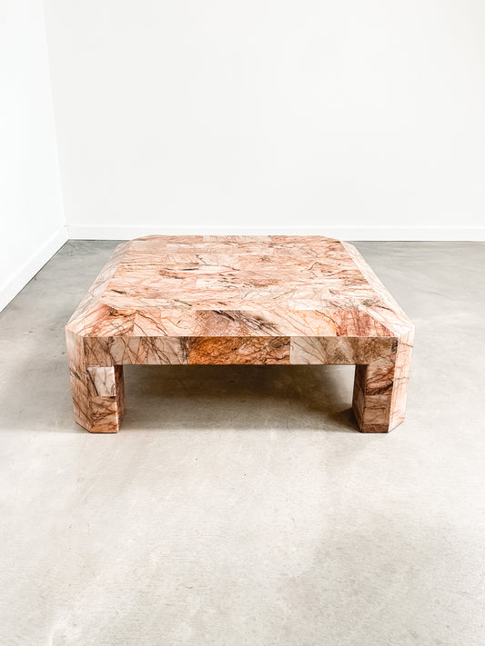 1970s Monumental Tessellated Mexican Pink Onyx Coffee Table