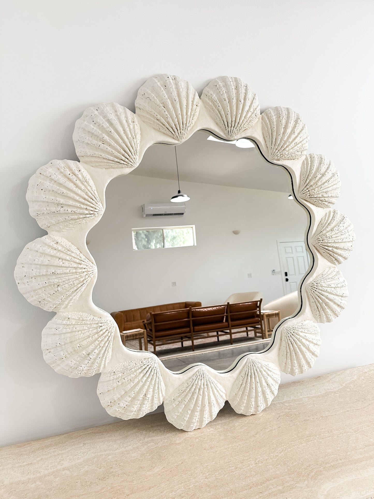 1970s Oversized Sculptural Seashell White Mirror