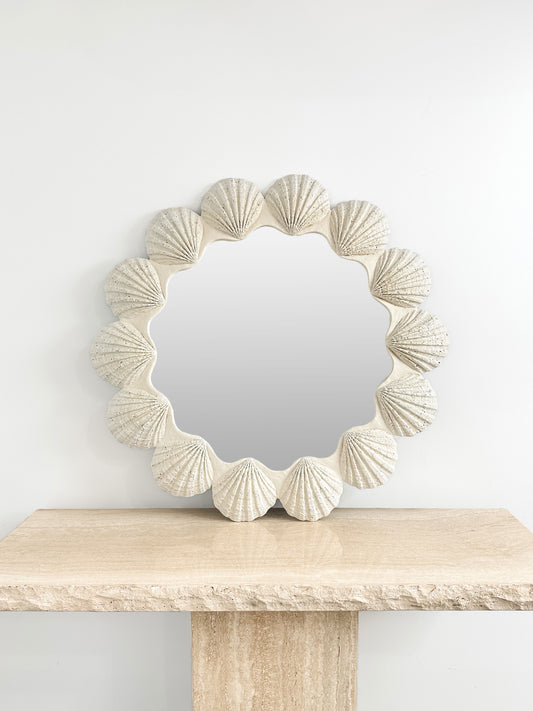 1970s Oversized Sculptural Seashell White Mirror