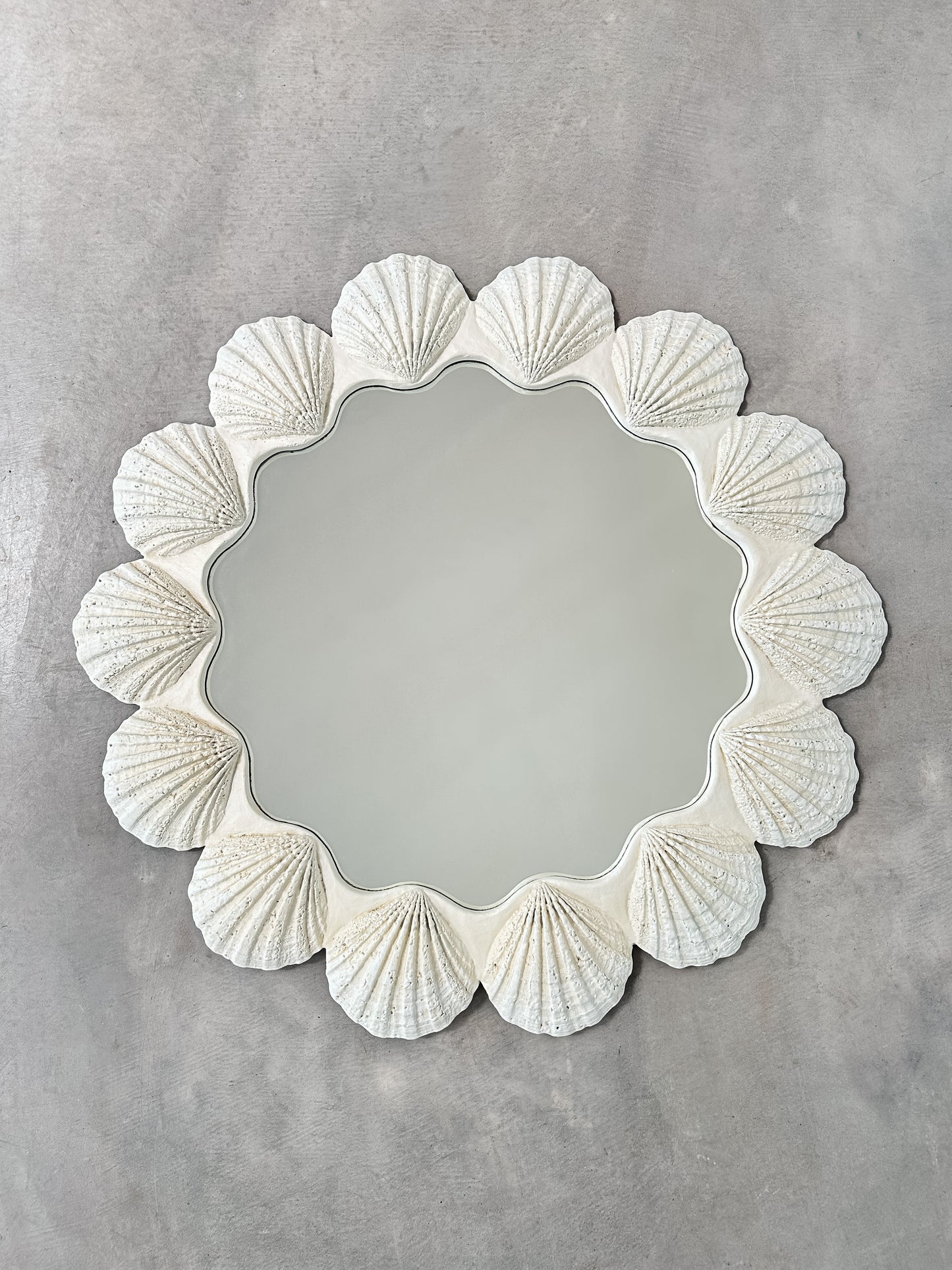 1970s Oversized Sculptural Seashell White Mirror