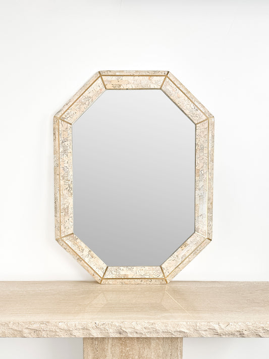 1980s Mactan Stone Mirror with Brass Inlay Attributed to Maitland-Smith