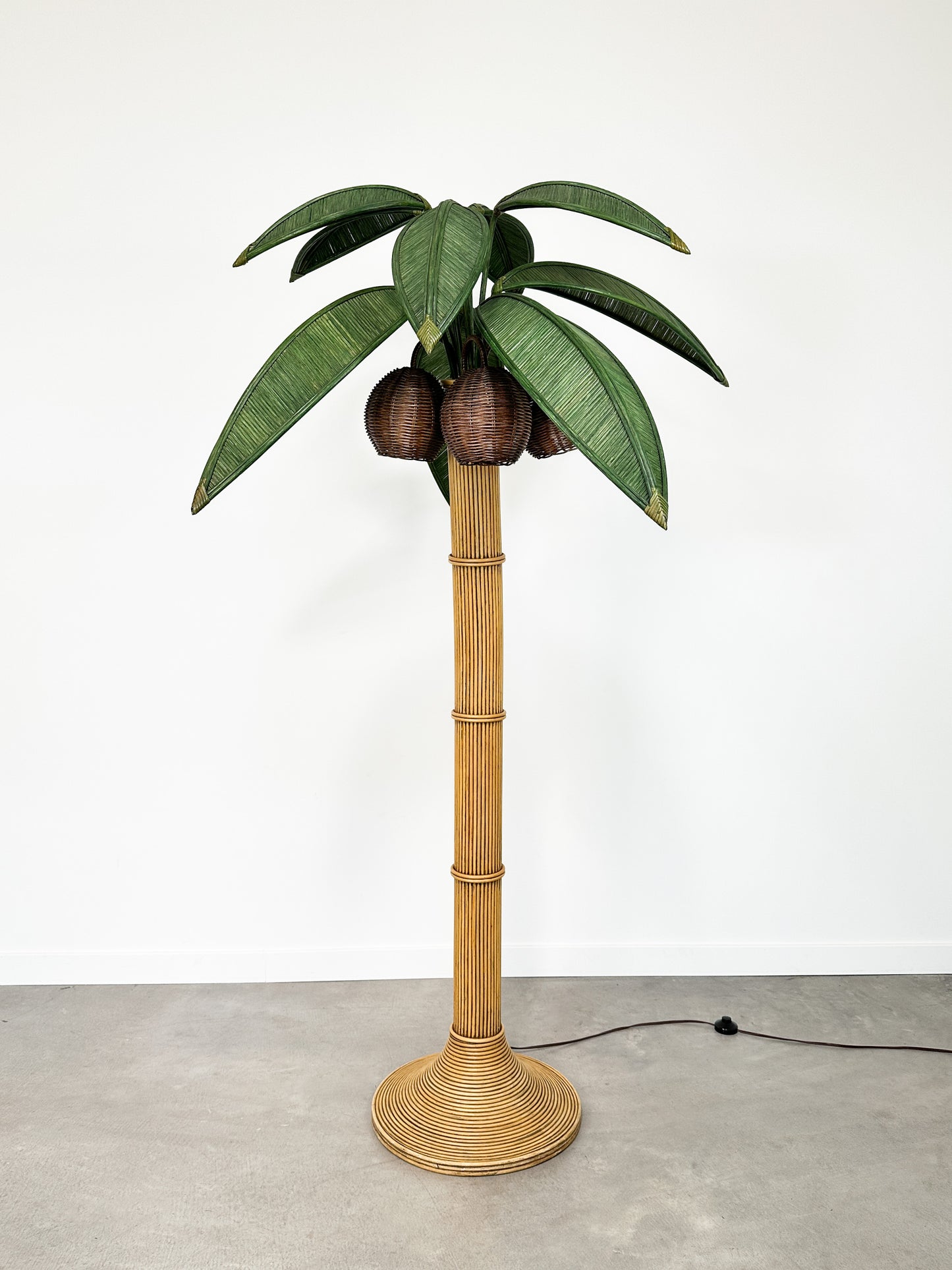 1970s Rattan Palm Tree Floor Lamp Attributed to Mario Lopez Torres