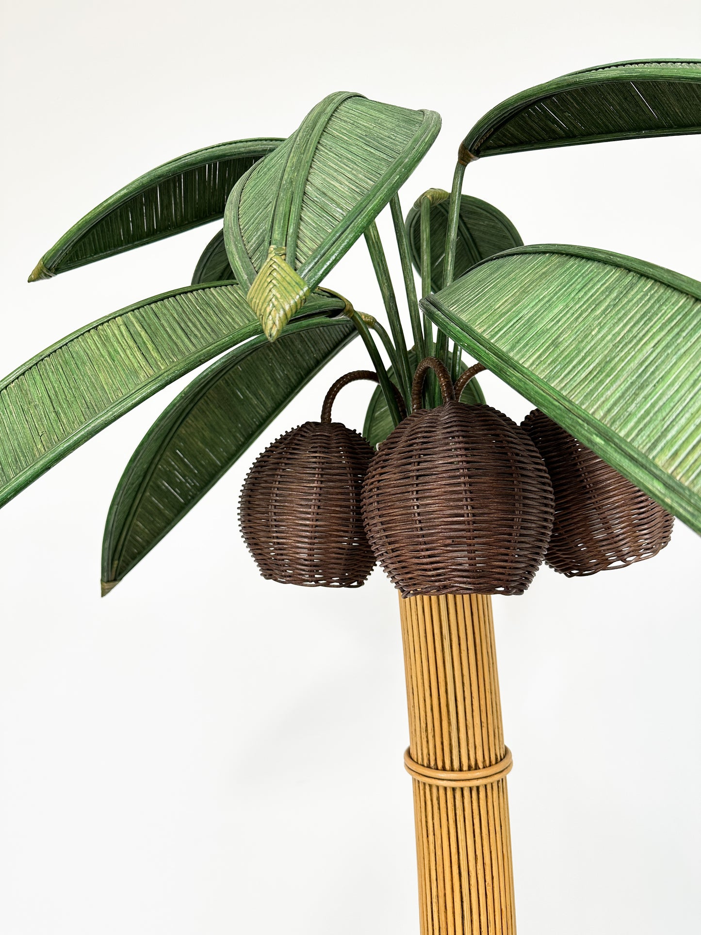 1970s Rattan Palm Tree Floor Lamp Attributed to Mario Lopez Torres