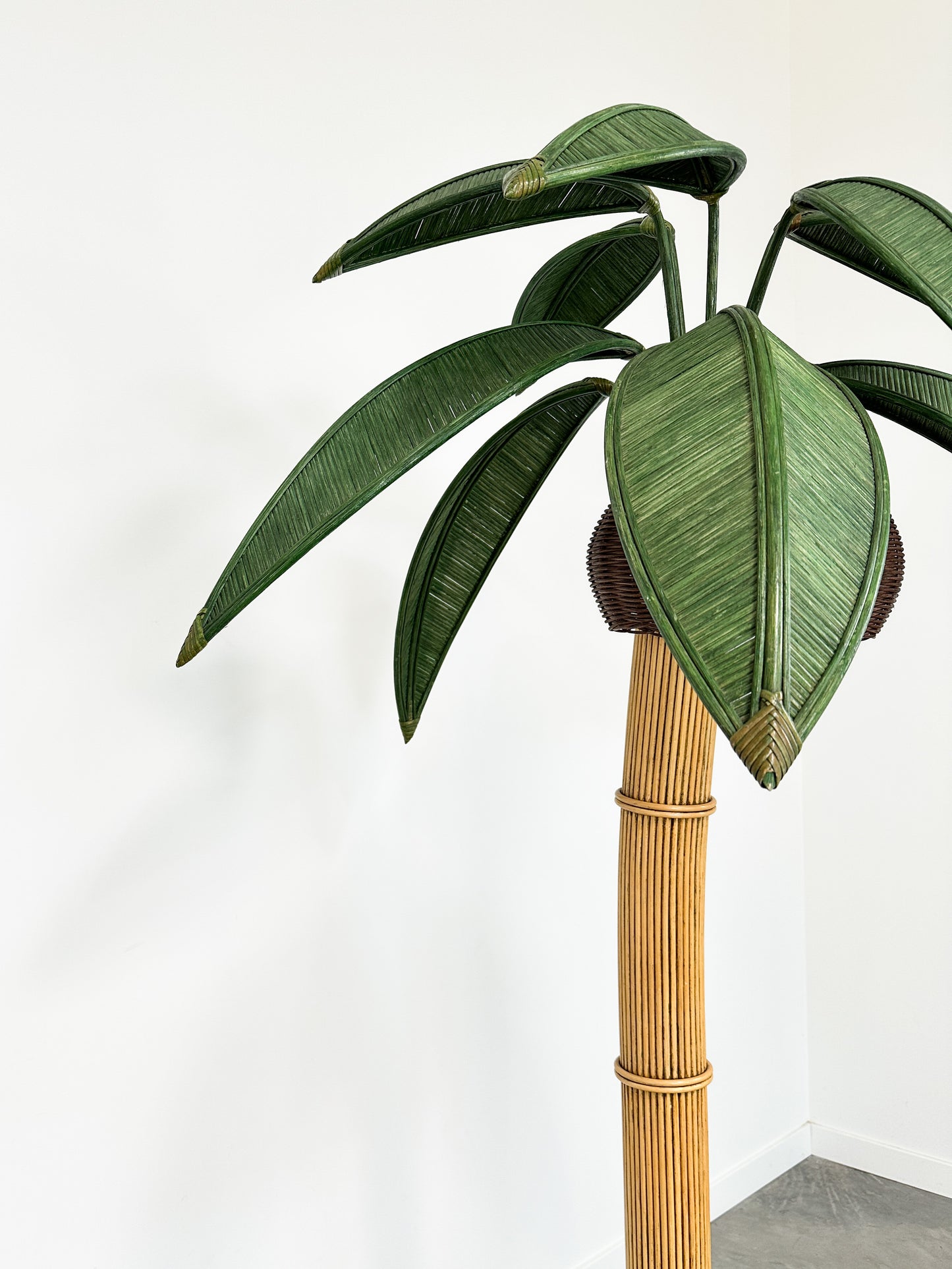 1970s Rattan Palm Tree Floor Lamp Attributed to Mario Lopez Torres