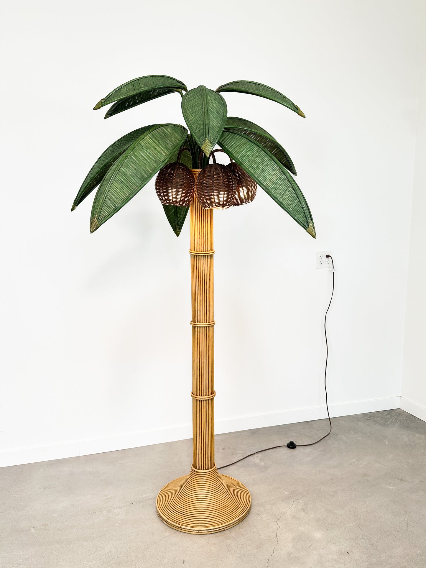 1970s Rattan Palm Tree Floor Lamp Attributed to Mario Lopez Torres