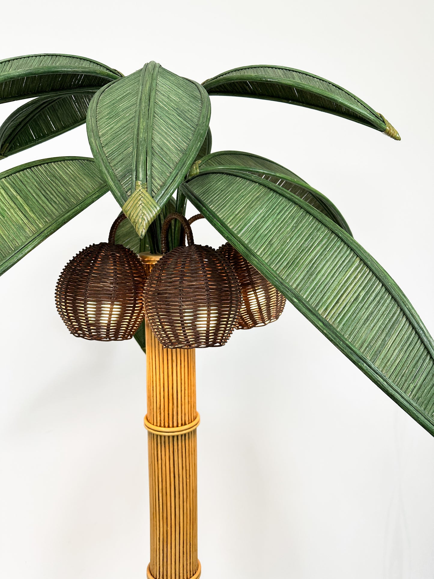 1970s Rattan Palm Tree Floor Lamp Attributed to Mario Lopez Torres