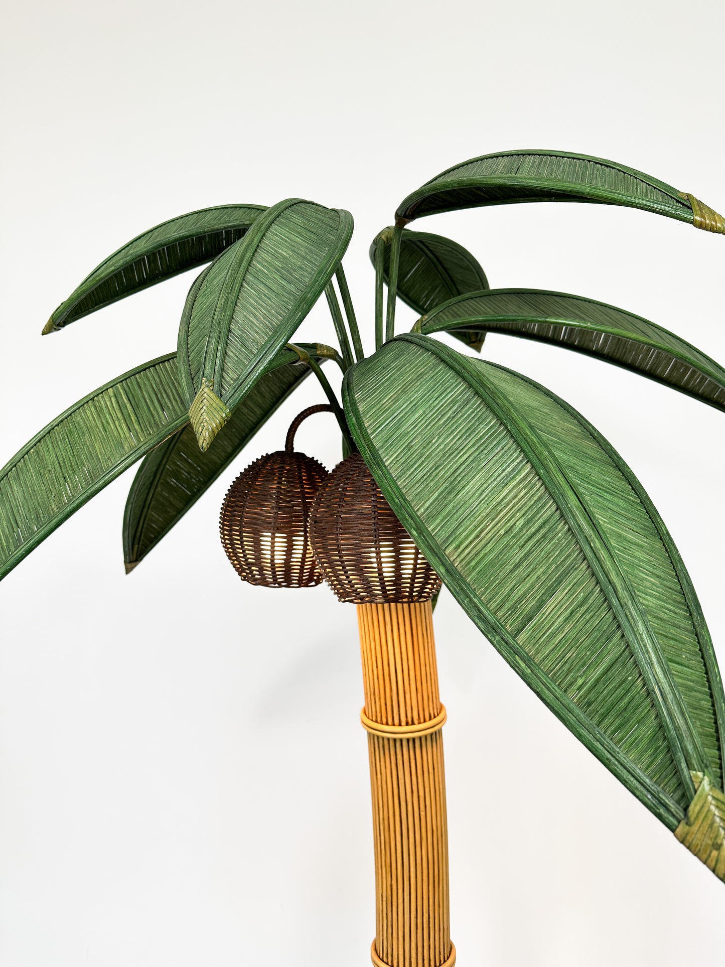 1970s Rattan Palm Tree Floor Lamp Attributed to Mario Lopez Torres
