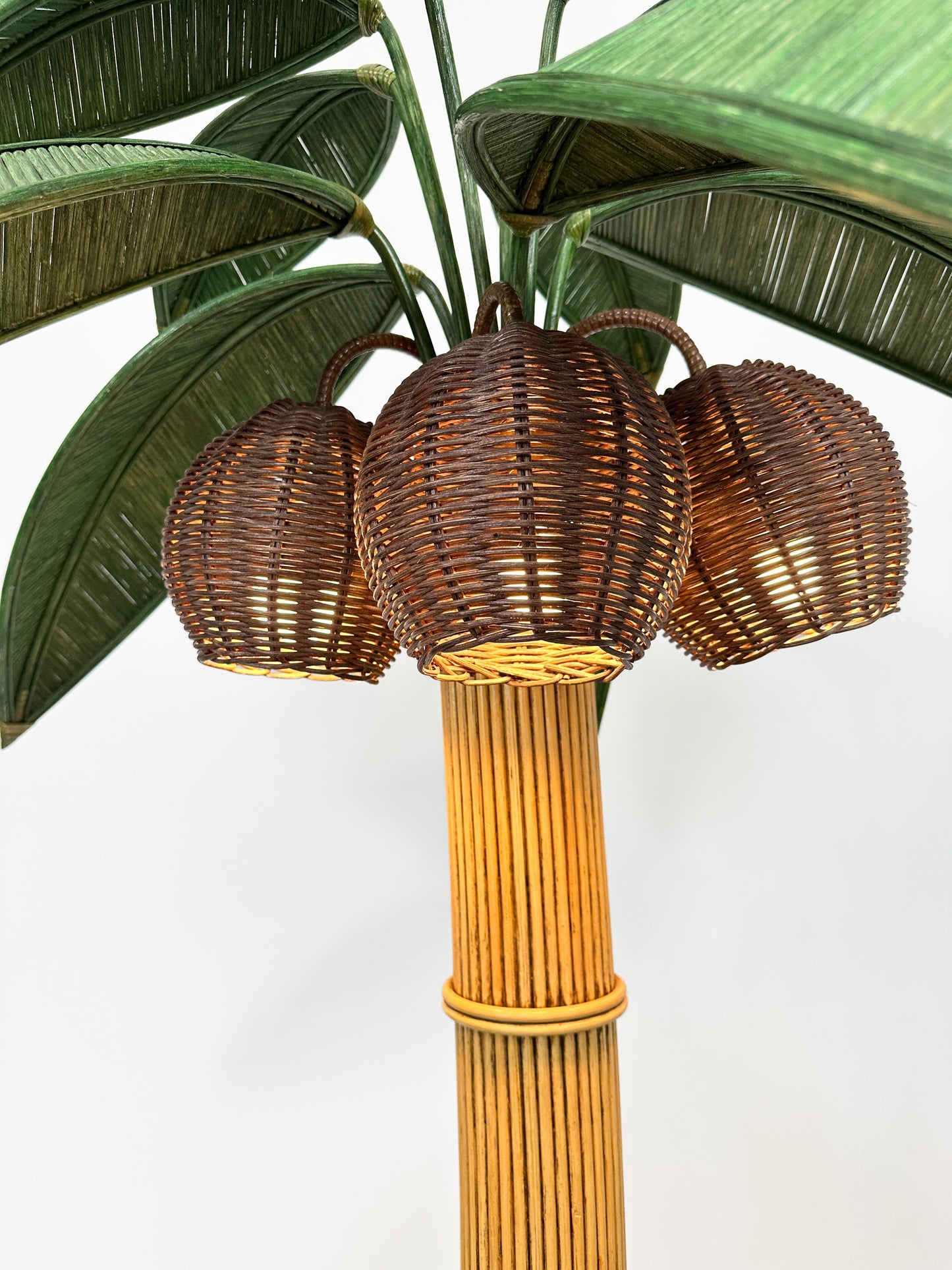1970s Rattan Palm Tree Floor Lamp Attributed to Mario Lopez Torres