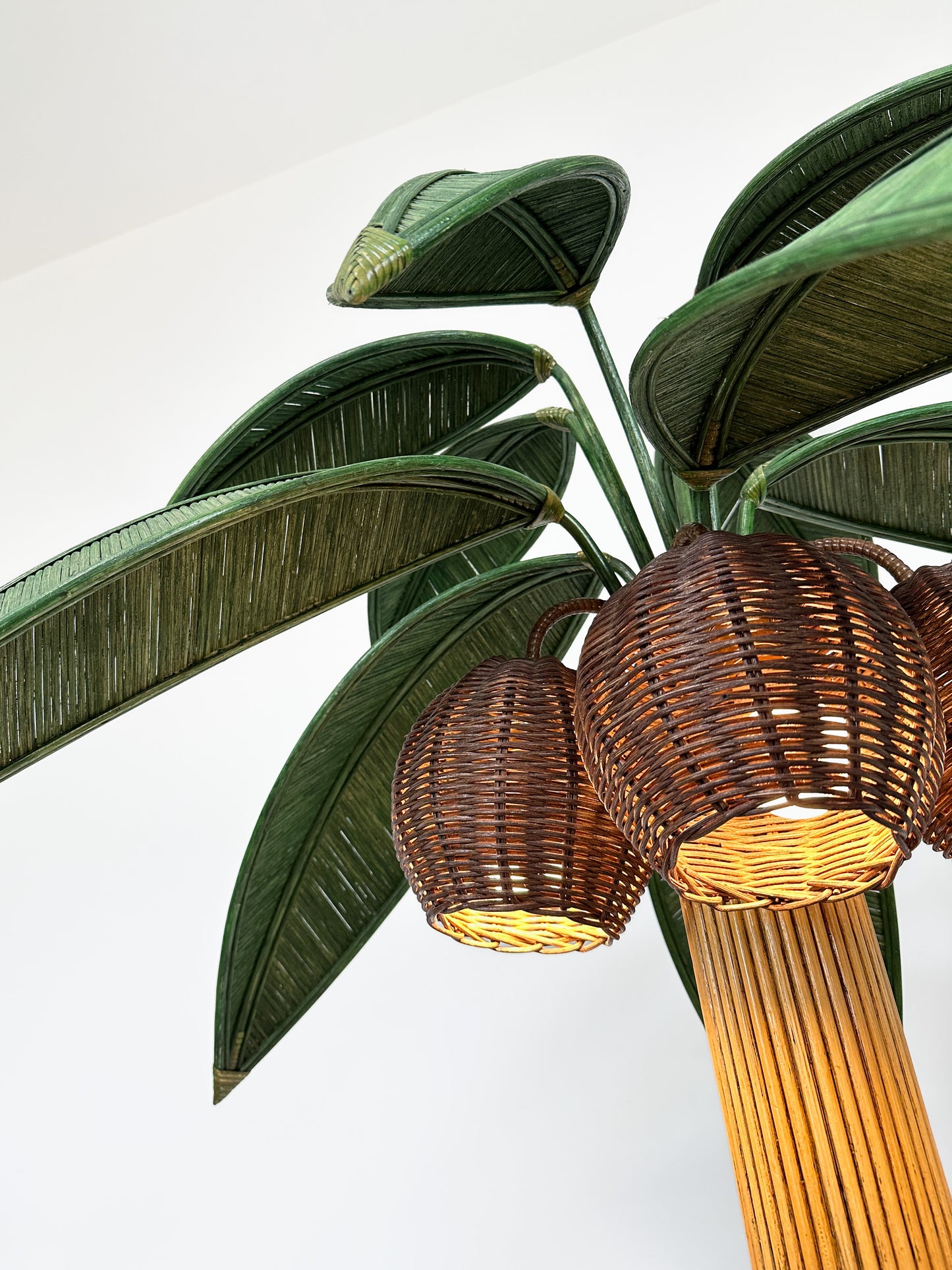 1970s Rattan Palm Tree Floor Lamp Attributed to Mario Lopez Torres